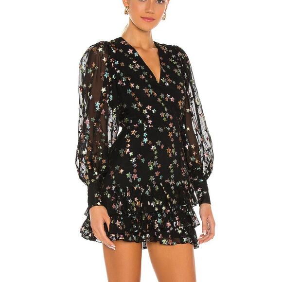 Yumi Kim Black Star Dress Fit Flare Mini Dress Size 6 Tier Ruffle Cocktail $248 - Picture 1 of 11
